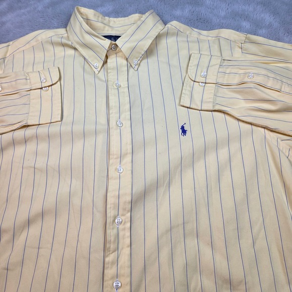 Ralph Lauren Other - Ralph Lauren Button Down Shirt Mens 17.5 34/35 Yellow Blue Pinstripe Classic Fit